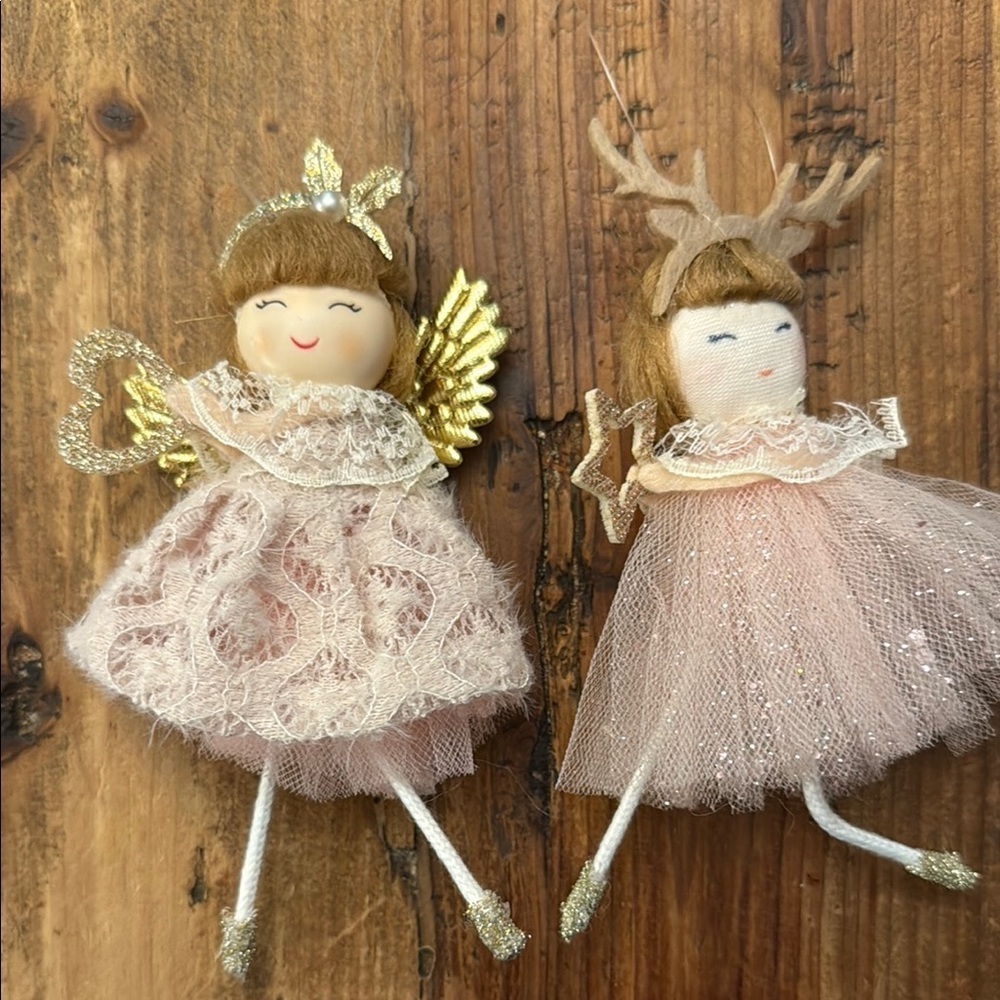 Set of Two Angel and Reindeer Ornaments